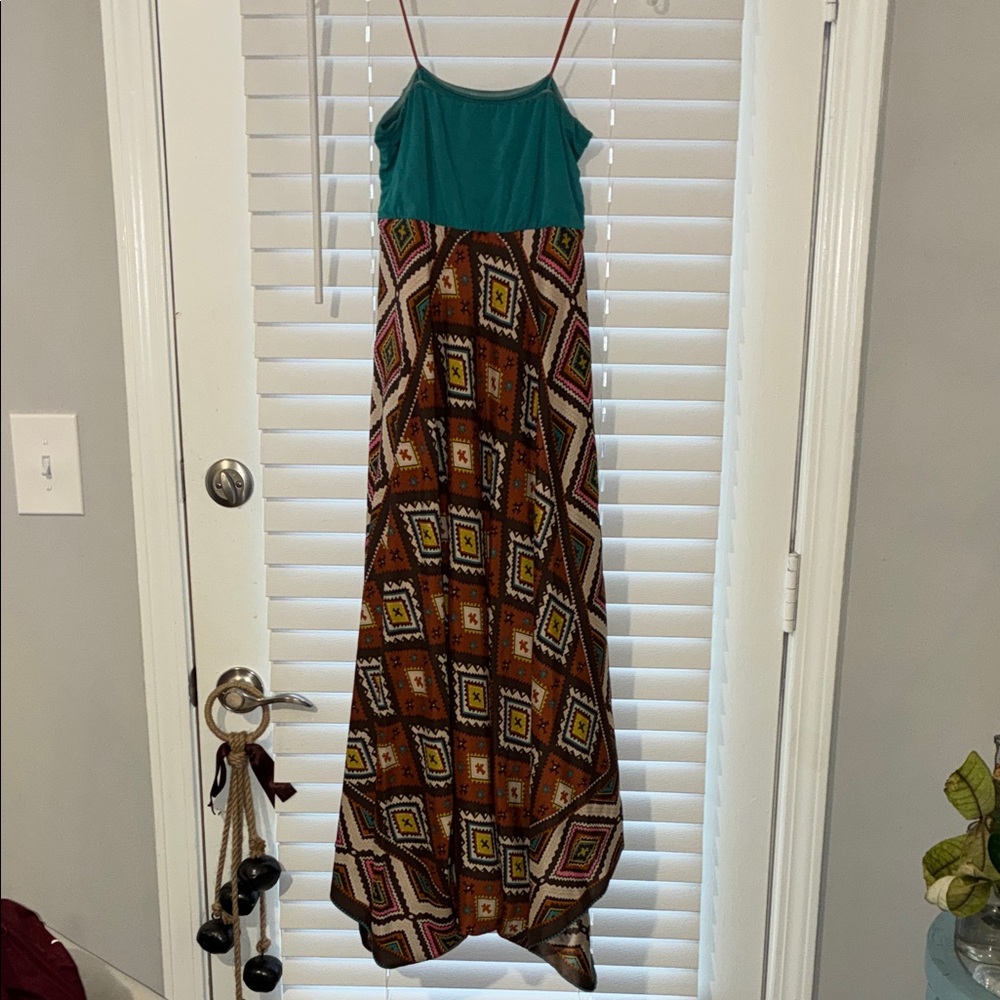Nicole Miller Teal and Multicolor Patterned Maxi Dress